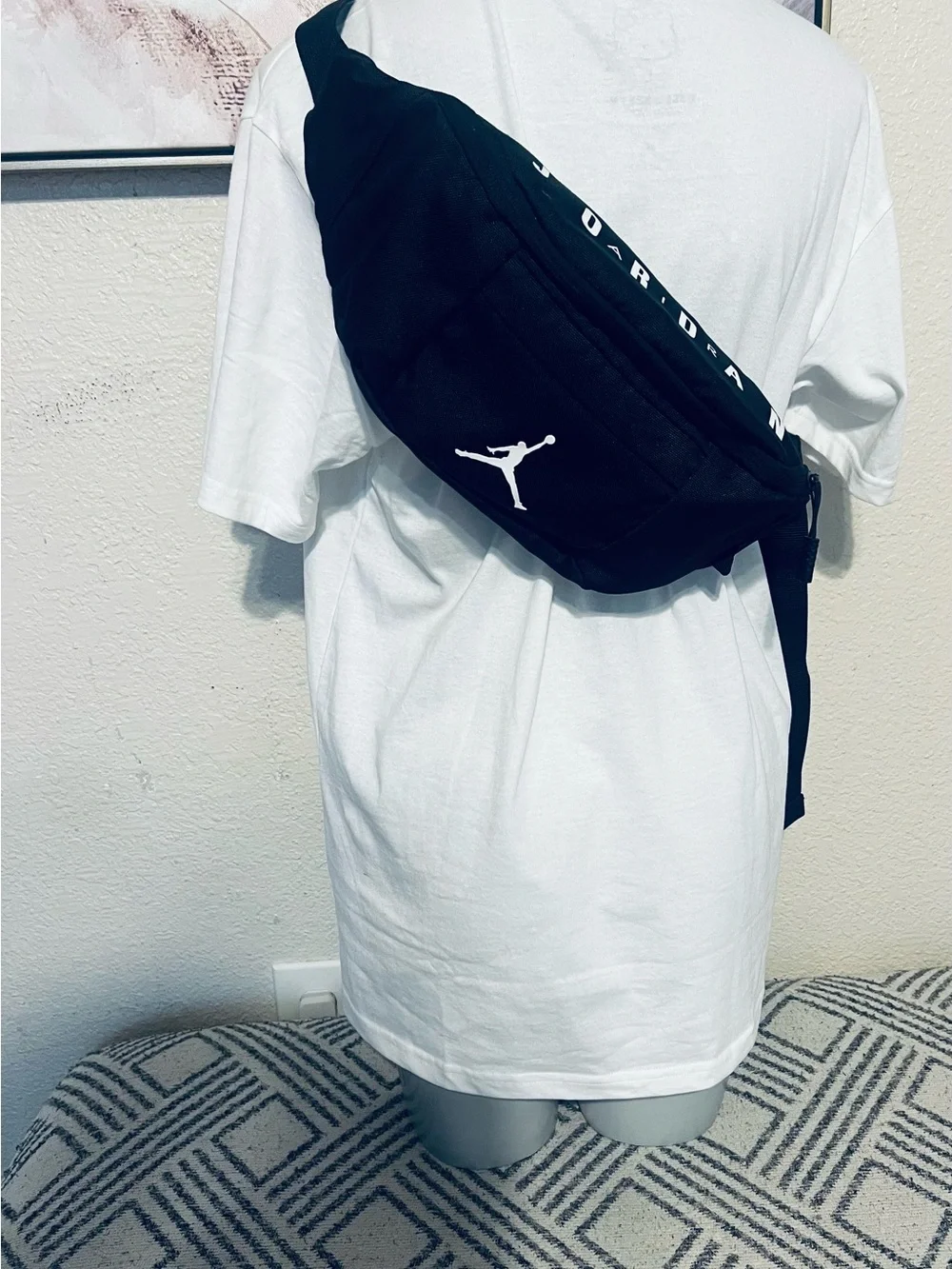 Nike Jordan Black Waist/Crossbody Bag with White Jumpman Quai  LeBron